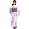 RAVIR Yukata Set with a Gorgeous Geometric Floral Fluffy Obi and Geta One Size Fits All Women's 3-Piece Pattern, Belt, Sandals, Pink,