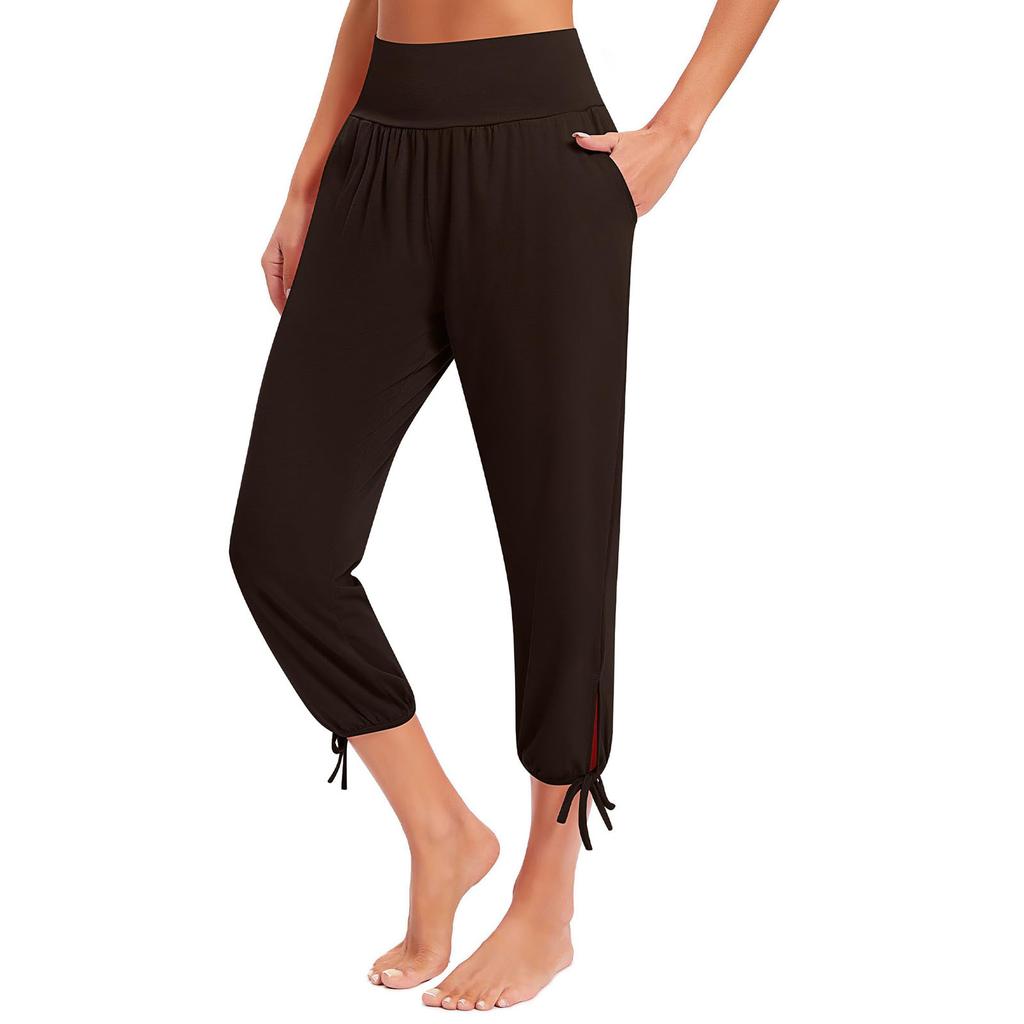 Женские модные однотонные повседневные свободные легкие брюки для йоги 9/10 с карманами