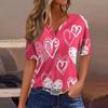 Жен. Футболка Футболка с принтом на пуговицах ко Дню святого Валентина С короткими рукавами Повседневные Мода выходного дня Классический Классический топ с v-образным вырезом
