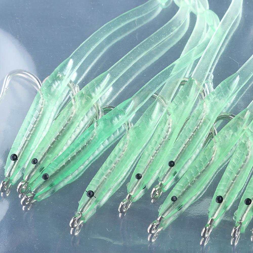 10pcs Durable Luminous Silicone Fish Eel Lure Artificial Soft Bait Worm Barbed Hook Lead Jig Head