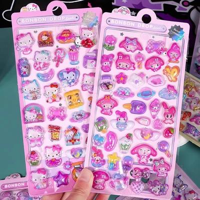 3D Наклейки Hello Kitty Объемные Melody Кристальные Kawaii Kuromi Светящиеся Cinnamoroll Наклейки Декали Наборы для Декора Детей подарок