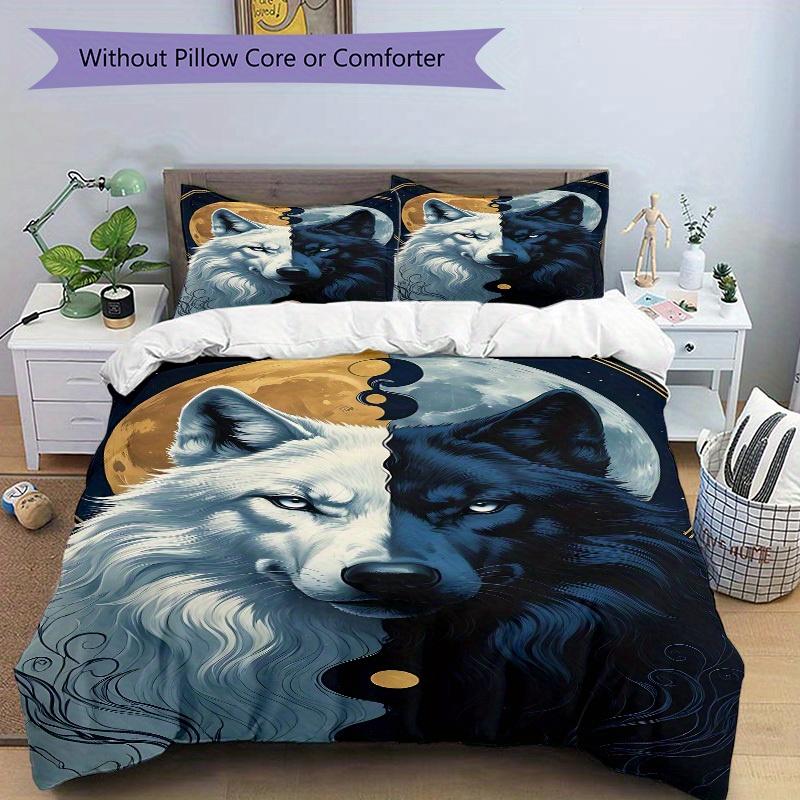 3pcs Wolf Moon Soft Comfortable Bedding set, For Bedroom, Guest Room And Dorm, All - Season Use, High-Definition Printing135