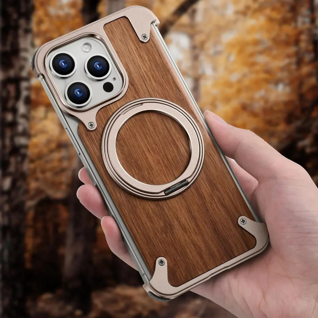 Oatsbasf Деревянный чехол-подставка для iPhone 17 Pro Max/Air/16 Pro, вращающийся на 360°, магнитный, ударопрочный, защитный