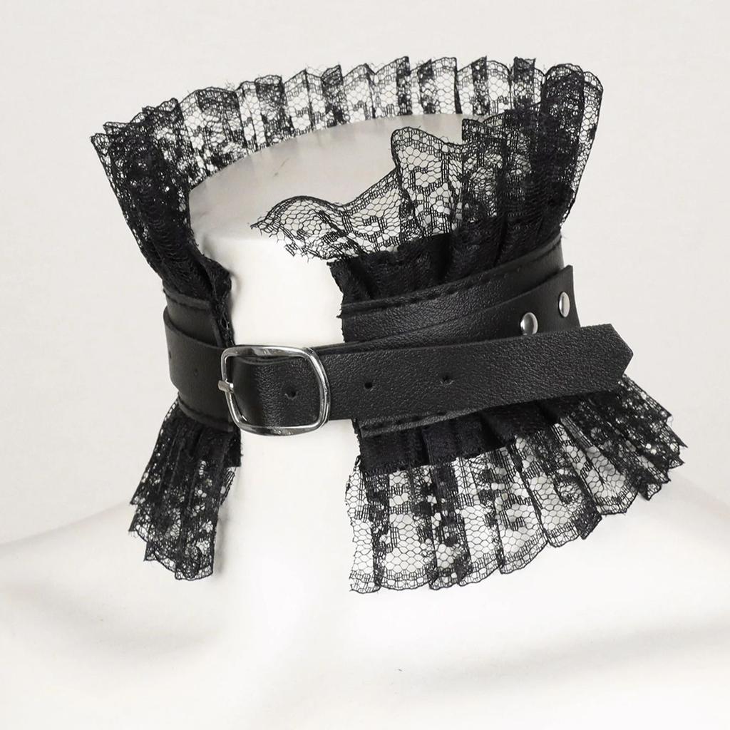 Women Punk Gothic Lace Choker Collar Sexy PU Leather Festival Cosplay Neck Accessories Black Lolita Costume Accessories