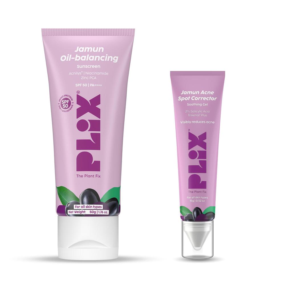 Plix Солнцезащитный крем с маслом джамуна для баланса кожи SPF 50 PA++++ и точечный корректор | Для жирной и склонной к акне кожи | Контроль жирности и защита от солнца | Легкая, нелипкая