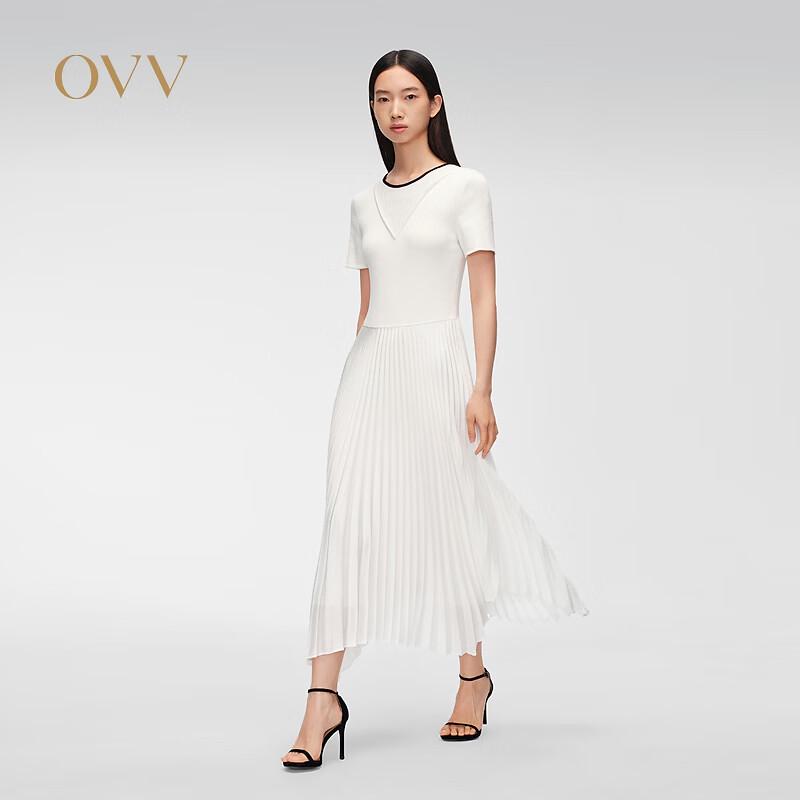 OVV Платье-туника с коротким рукавом, круглым вырезом и контрастной отделкой, вязаное, весна/лето