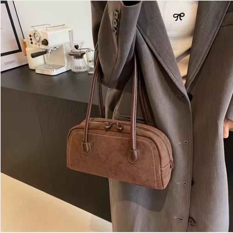 Women Shoulder Bag Multi Pocket Underarm Bag Faux Suede Tote Purse Zipper Satchel Bag Designer Brand Ladies Shoulder Bag