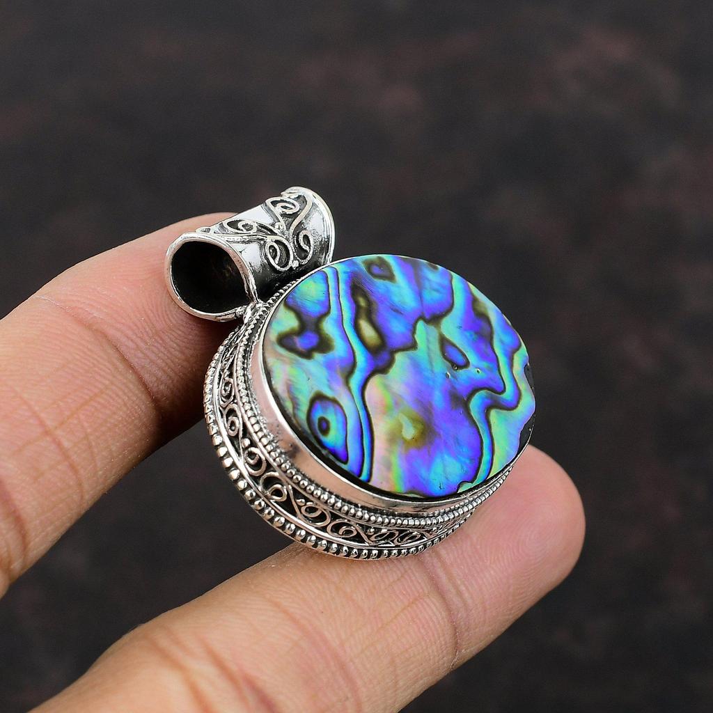 Abalone Shell Pendant Real Gemstone Pendant 925 Sterling Silver Pendant Vintage Pendant Abalone Shell Jewelry Handmade Birthstone Pendant