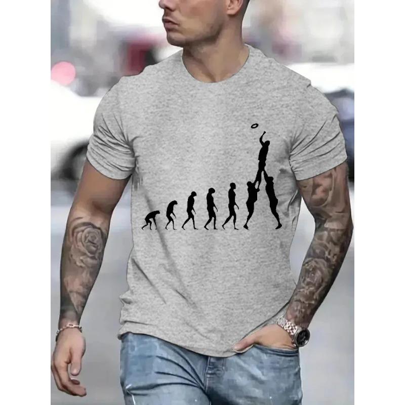 Rugby Evolution Novelty and Interesting Printed Pattern Fashion T-shirt Men's Black Top Large Cotton Men's Harajuku T-shirt