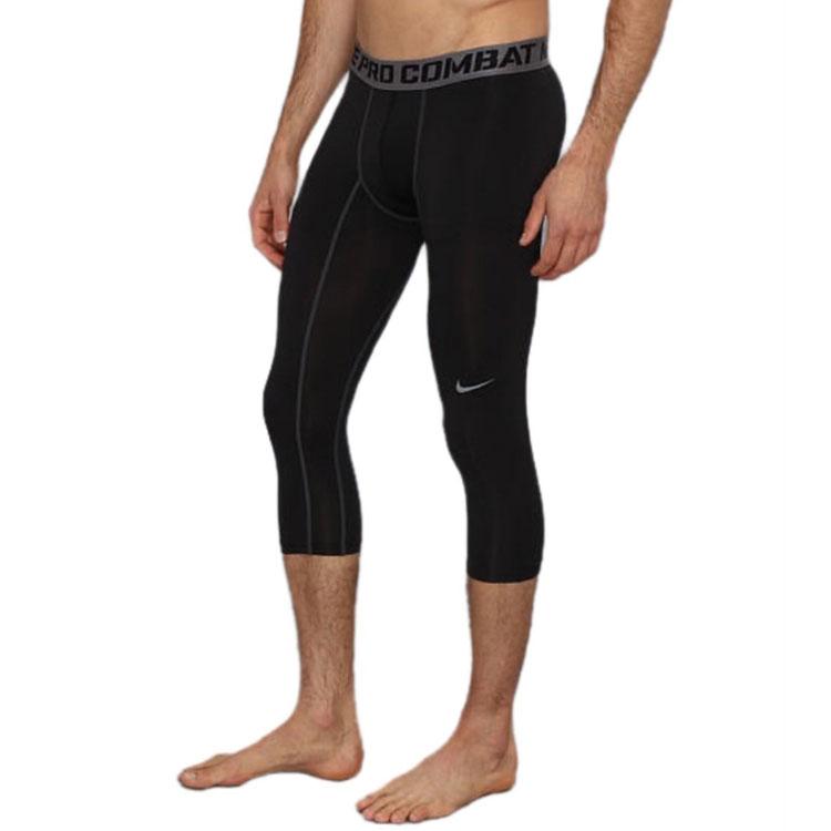 Nike Спортивные леггинсы Pro Letter Print Quick-Dry Three-Quart, мужские, черные, 586931-010