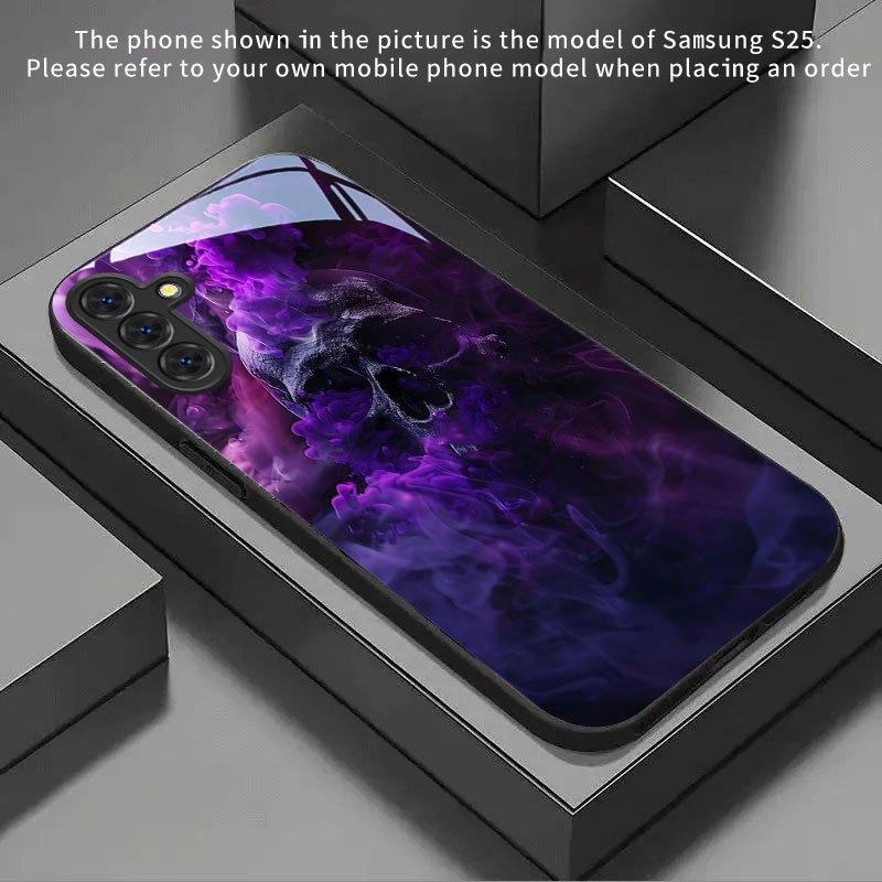 Закаленное Стекло Чехол Для Телефона Для Серии Galaxy S26 S21 S22 S23 S24 S25 FE Ultra Plus. Крутой дизайн черепа с фиолетовым дымом.