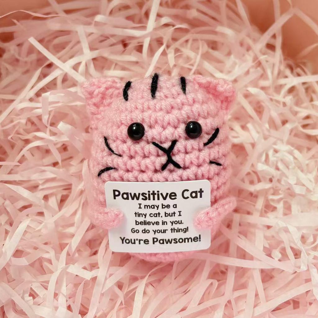 Personalized Cute Crochet Positive Energy Cat Doll Home Room Decoration Handmade Knitted Cat Ornament Christmas Party Decor Gift