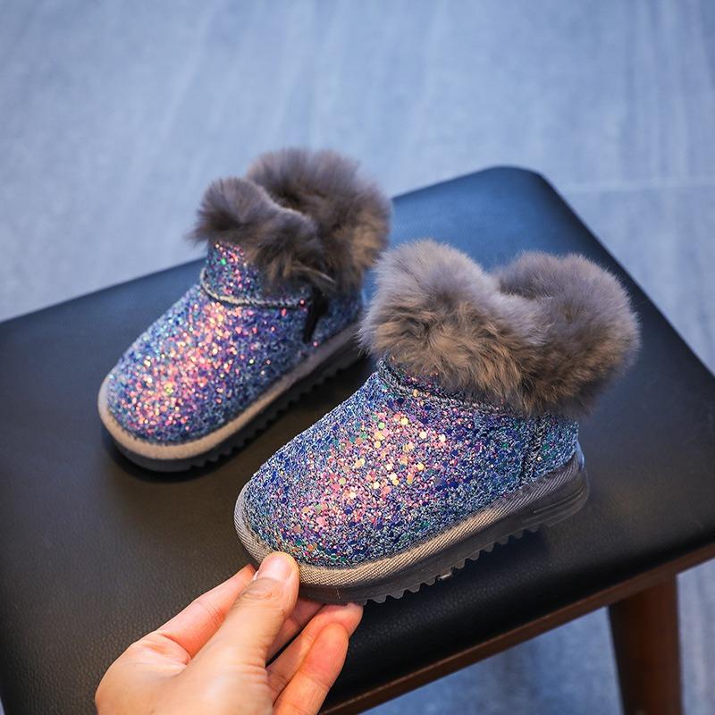 Модные новые яркие детские ботинки зимние утолщенные детские сапоги бархатные теплые холодные детские хлопковые сапоги с блестками зимние сапоги