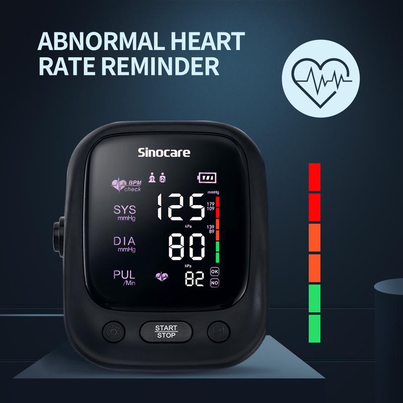 Sinocare Automatic Upper Arm Blood Pressure Monitor Tonometer Heart Rate Pulse with Large Backlit Display and Wide Range Cuff