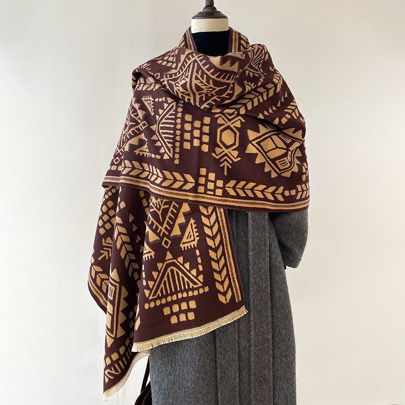 Geometric Abstract Graphics High-End Art Women'S Imitation Cashmere Warm Scarf Niche Personality Air Conditioner Shawl