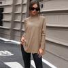 Women Autumn Batwing Sleeve Stand Collar Solid Color Pullover Sweater Top