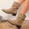 Мода 2025 Слипоны Толстые Каблуки Ботильоны Женские 2025 Большой Размер 35-43 Ботинки из Искусственной Замши Женские Осенне-Зимние Ботильоны на Блочном Каблуке