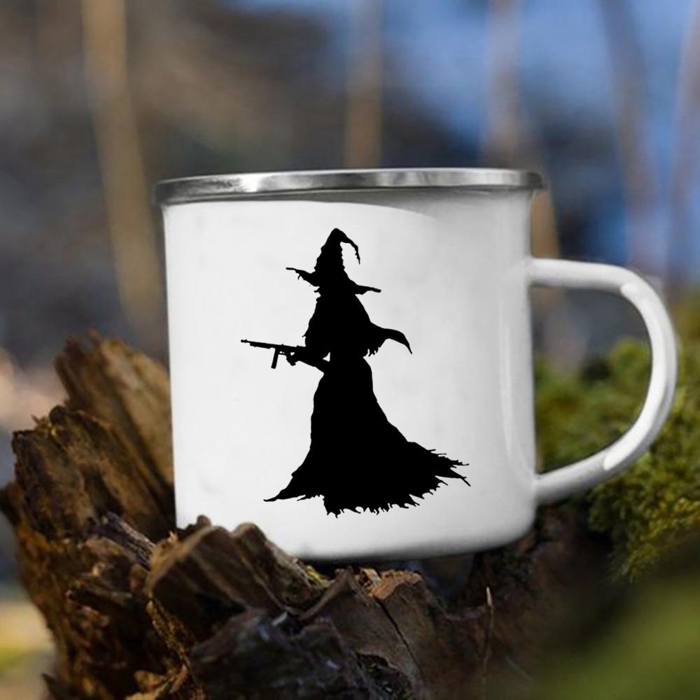 Witch Pumpkin Printing Mug Retro Halloween Enamel Handle Cups Coffee Tea Milk Mugs Party Kitchen Decorate Fun Gift for Children