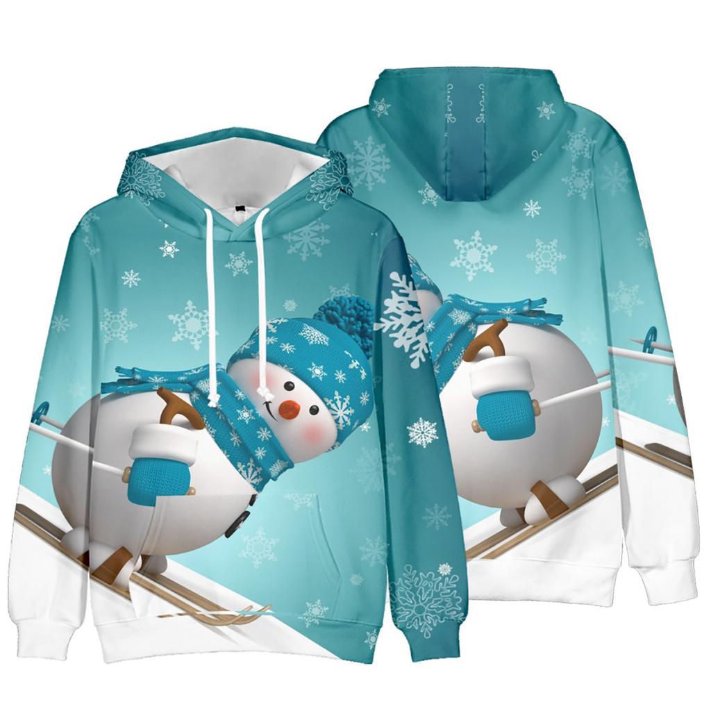 Рождественский модный принт, свободный мужской и женский свитер с капюшоном и длинными рукавами