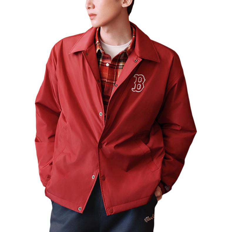 New Era FW25 MLB Бостон Ред Сокс Американский Колледжный Стиль Однотонная Свободная Посадка Однобортная С Опущенными Плечами Хлопковая Куртка Унисекс Куртка 14726561