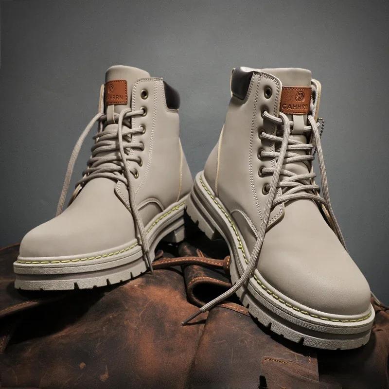 2024 Mens High Top Boots Mens Leather Shoes Fashion Motorcycle Ankle Boots Mens Winter Boots Comfortable Platform Desert Boots