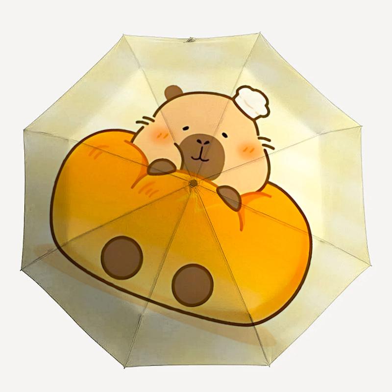 1PC Bread Capybara Automatic Open/close Umbrella with 8-Rib Structure for Women/Men, All-Season Use - Travel Essential, Stylish Accessory, Highquality