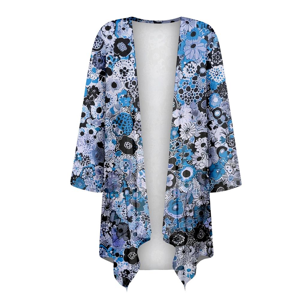 Женский кардиган с нестандартным принтом и рукавами 3/4, повседневная накидка с карманами