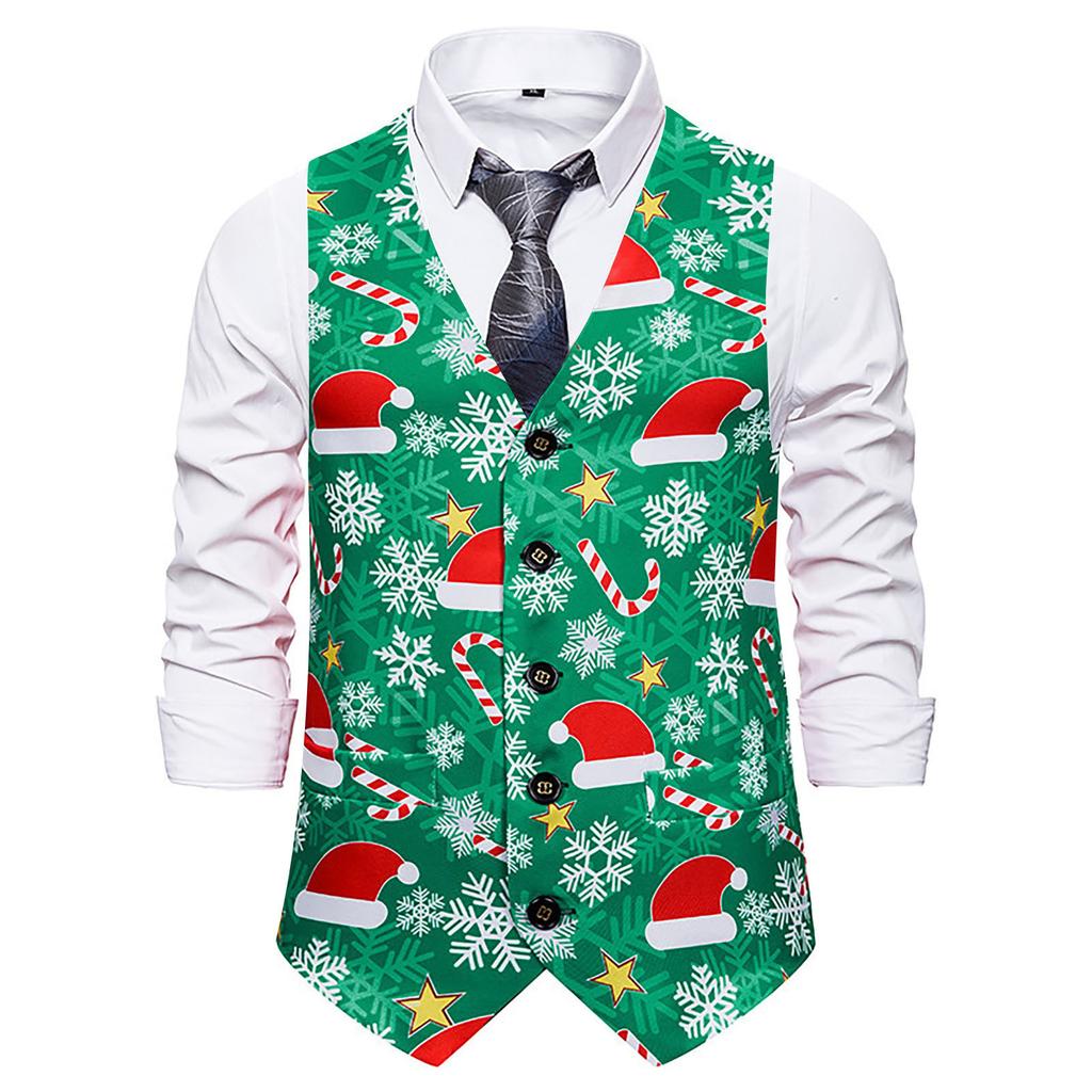 (SU)Мужской снеговик, Рождественский необычный жилет, винтажная куртка без рукавов на пуговицах для вечеринки