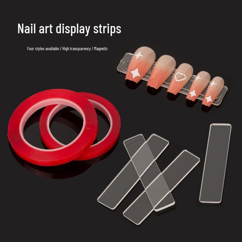 Transparent Acrylic Nail Art Display Strips with Double-Sided Adhesive for Pattern Samples