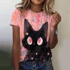 Женская футболка с принтом «Kawaii Cat», одежда в стиле Харадзюку для женщин, повседневный стиль, футболки с коротким рукавом, круглый вырез, топы в уличном стиле Hundred