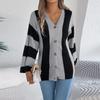 Women's Contrast Striped Flared Sleeve Cardigan Long Sleeve Sweater
