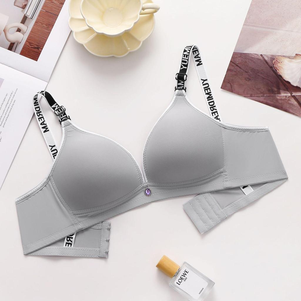 Skin-Friendly Wire-Free Push-Up Bra with Fashion Letter Straps for Women - Soft, Comfortable, and Breathable