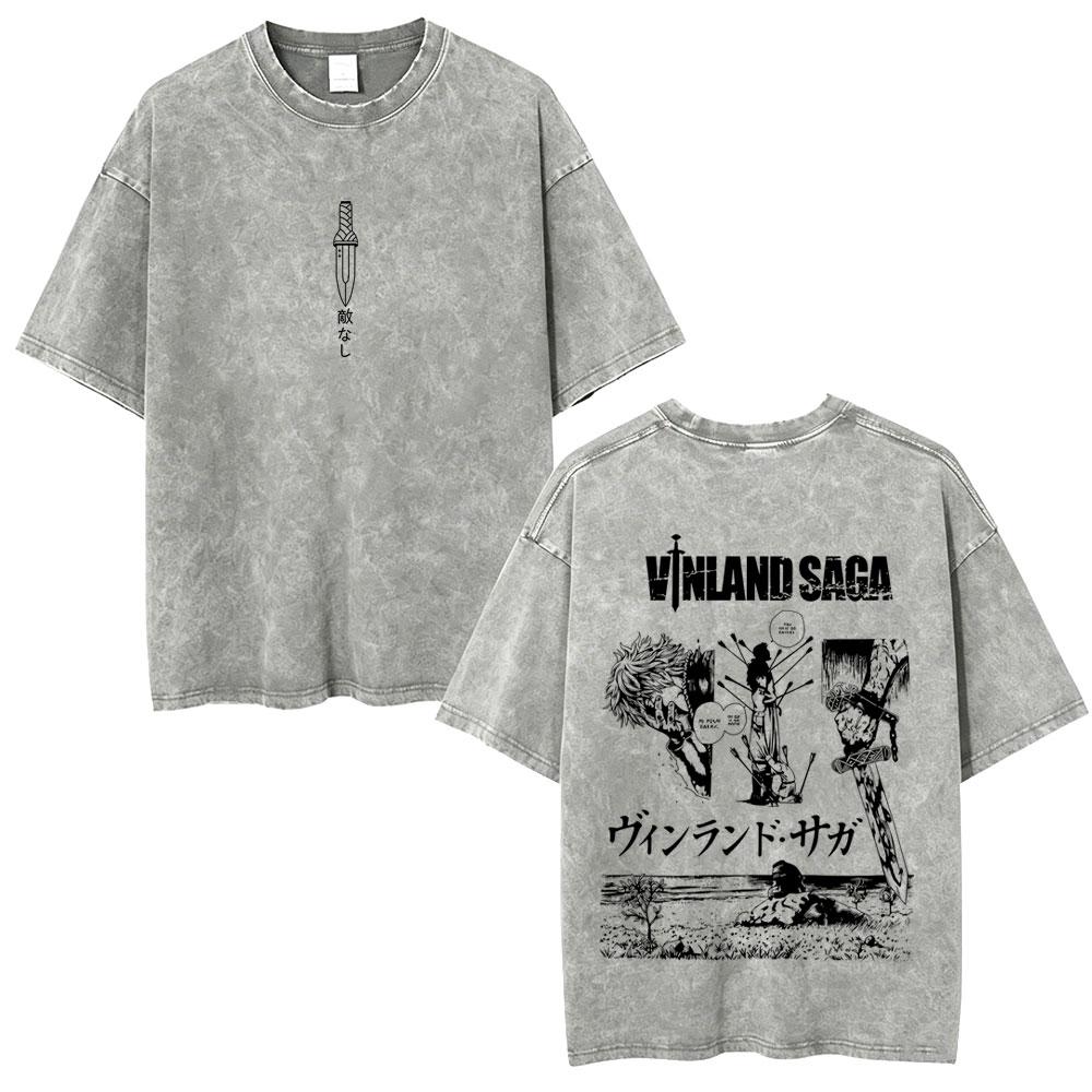 Anime Vagabond Miyamoto Musashi Washed Vintage T Shirt Men's Women Manga Casual Oversized T-shirts Male Fashion Retro Streetwear