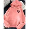 Simplic Heart Print Women Sweatshirt Soft Casual Loose Vintage Female Hoodies 2024 Winter Warm Fleece Student Tops