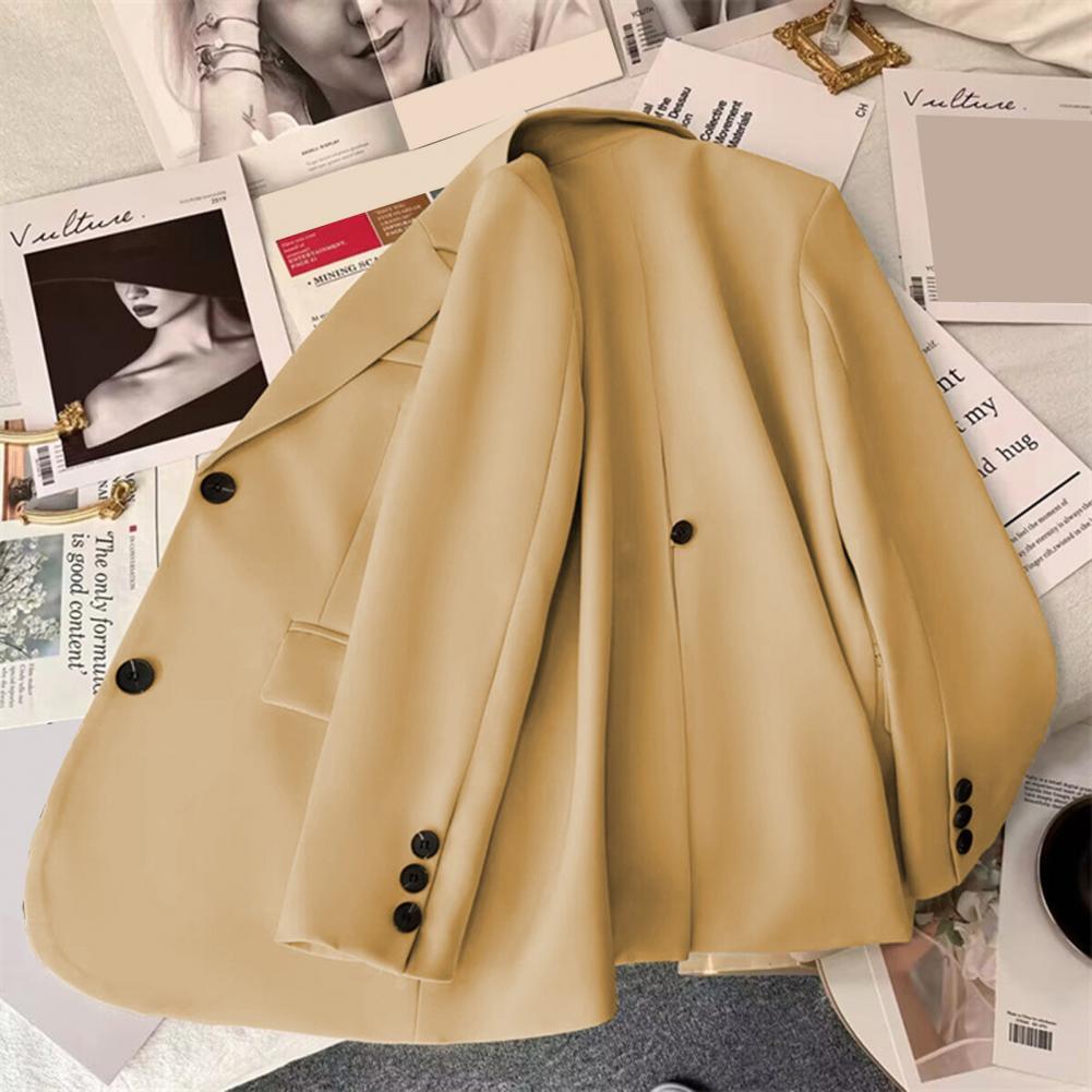 Women Suit Coat Lapel Long Sleeve Flap Pockets Suit Jacket Single Breasted Back Slit Design Solid Color Business Outwear
