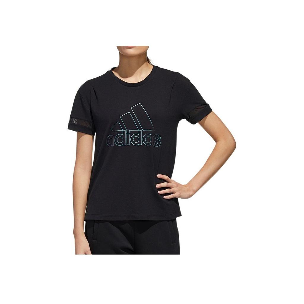 adidas Футболка с коротким рукавом и круглым вырезом, женская, черная, с логотипом GJ9024