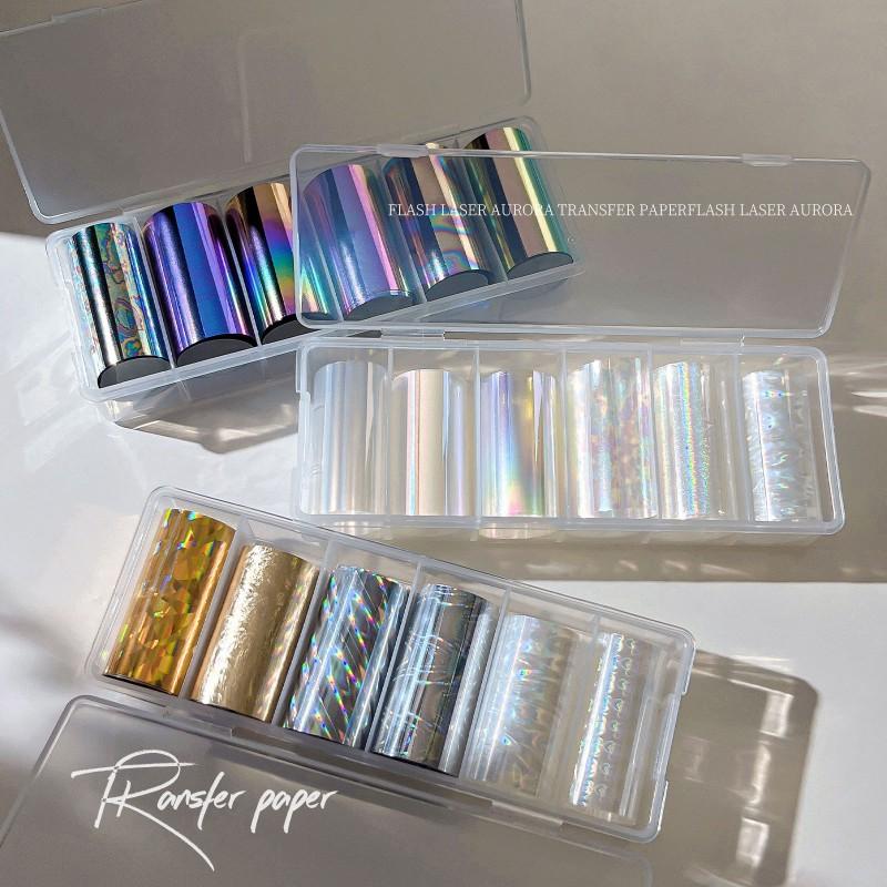 Holographic Nail Art Transfer Stickers Set 6 Grids DIY Manicure Decoration All Genders