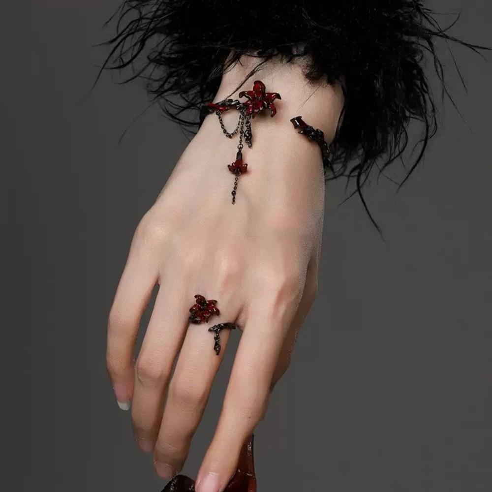 Dark Red Mandala Flower Jewelry Punk Style Necklace Retro Earring Women Accessories