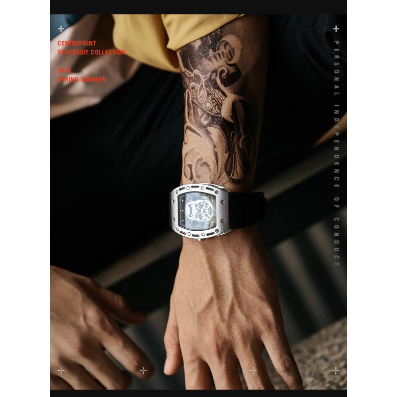 Domineering Skull Barrel Silicone Waterproof Sports Quartz Men's Watch with Gift Box