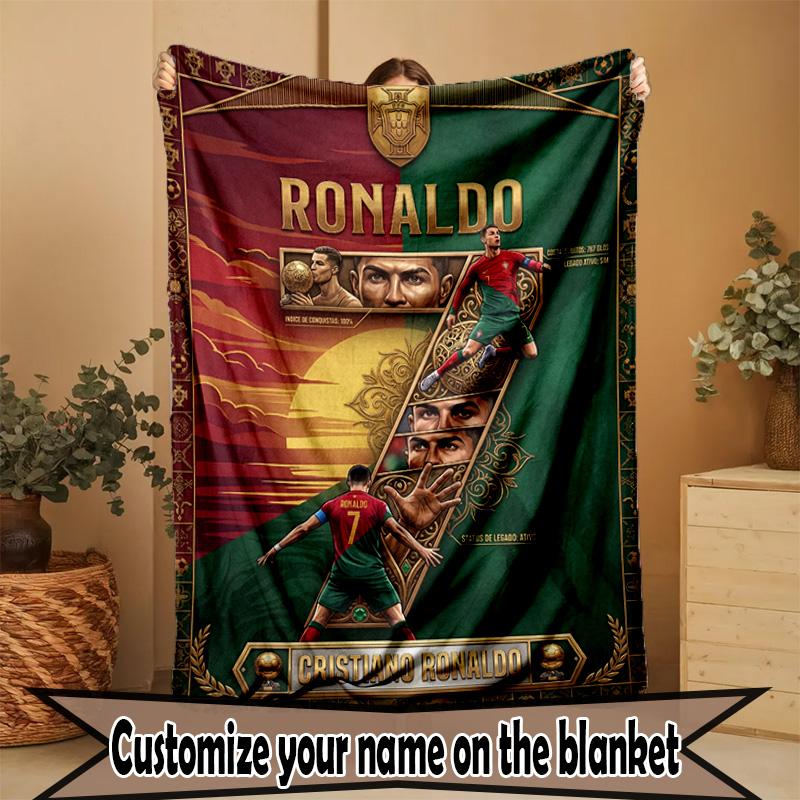 Custom Name Personalized Cristiano Ronaldo Print Blanket, Home Decor, Bedroom, Sofa, Camping, Couch, Gifts for Birthday Christmas