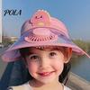 Children Cooling Beach Hat Cartoon Kids Sun Visor with USB Charging Fan UPF50+ Summer Curved for Outdoor Empty Top Wide Brim Sunhat Boys Girls
