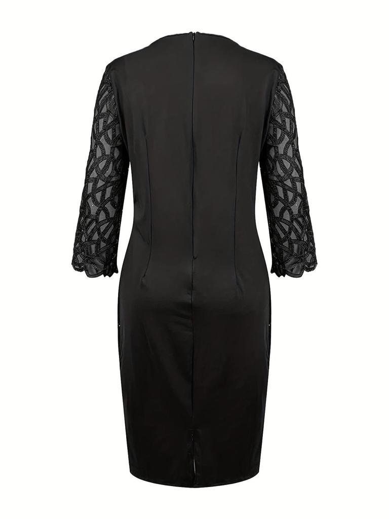 Европейское и американское блестящее сетчатое платье в обтяжку для вечеринок с рукавами три четверти