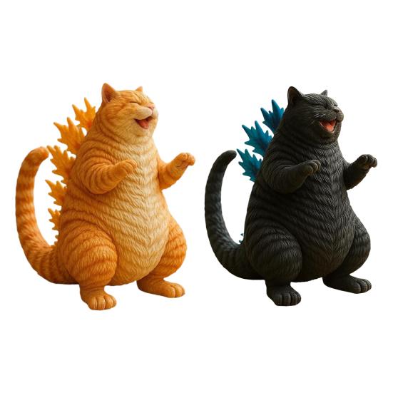 Dinosaur Cat Figurine Mini Roaring Cat Statue Collectible Resin Cat Ornament for Home Office Desk Shelf Decoration Cat Lovers Gift