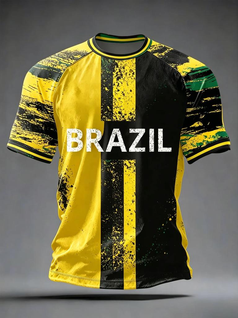 2026 Brazil Style Soccer Jersey Men's Quick Dry Breathable Football Training Top Slim Fit Short Sleeve O-Neck for Match Casual