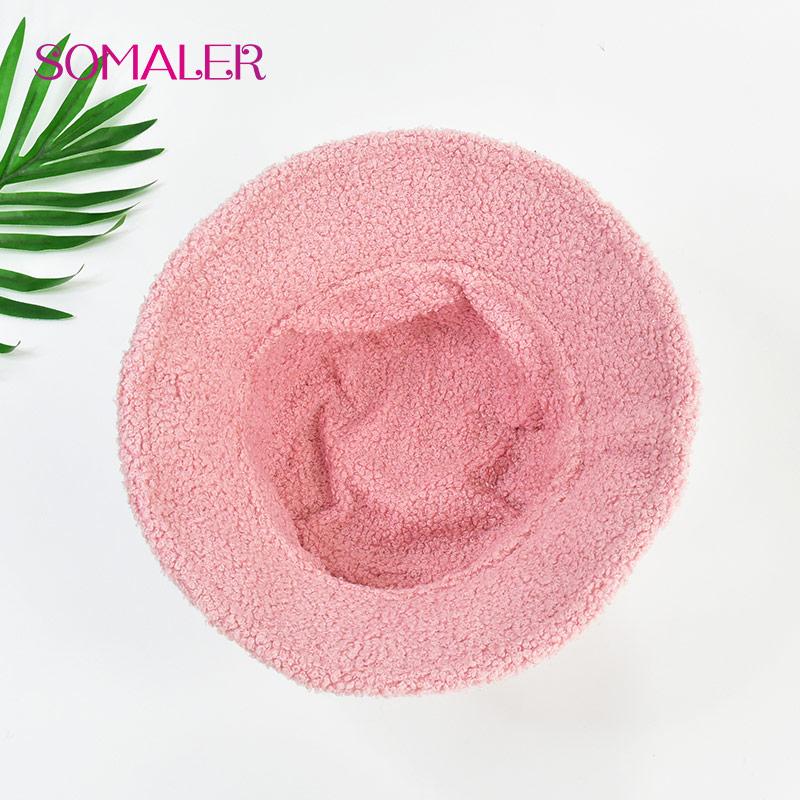 SOMALER Зимние теплые панамы для женщин, шляпа-ведро в стиле Харадзюку, однотонная шляпа рыбака для рыбалки, осенне-зимняя теплая панама из овечьей шерсти, уличная теплая кепка для женщин