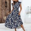 Женское платье с присборенными рукавами, цветными листьями, принтами, шнуровкой, узкой талией, воротником-стойкой, трапециевидным силуэтом, с широкими складками, плиссированным подолом, выпускного вечера, свидания