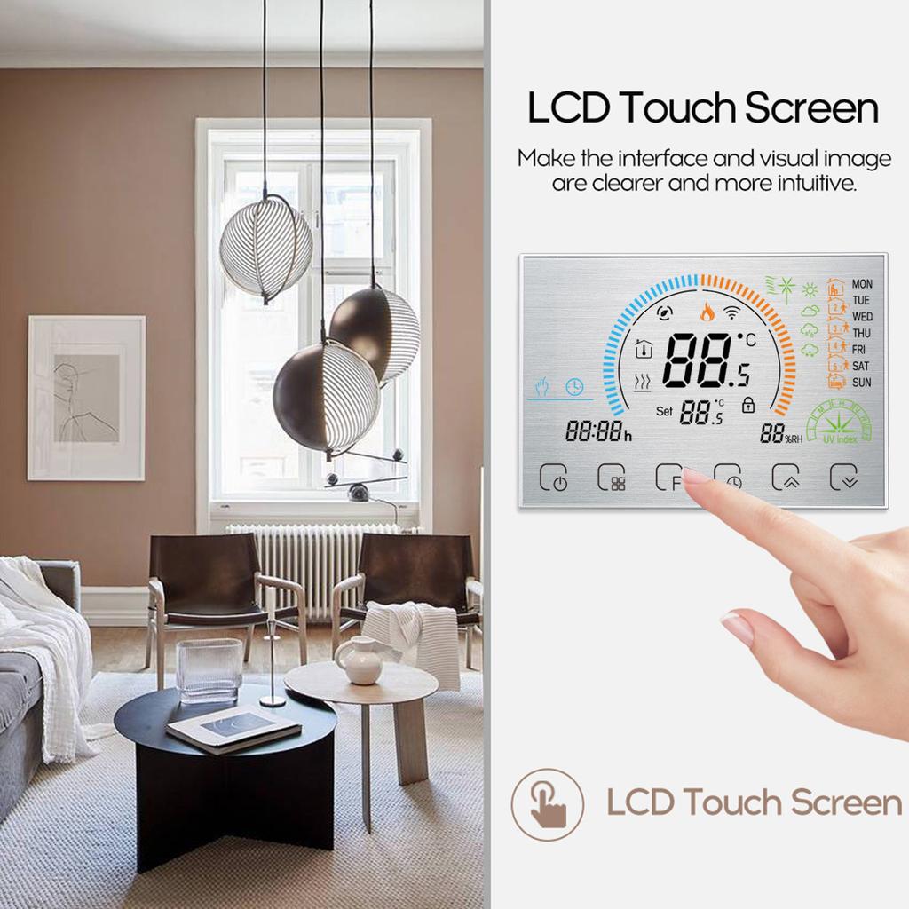 3A 95~240V Boiler Heating Energy Saving Smart Thermostat with Touchscreen LCD Display Weekly