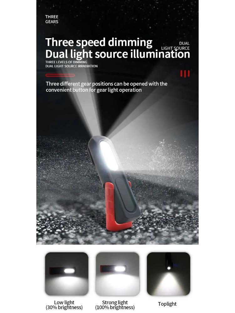 Portable USB Rechargeable Work Light Magnetic COB LED Flashlight Hanging Lamp with Built-in Battery Camping Torch