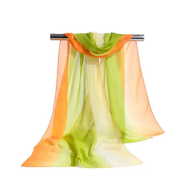 Gradual Change Color Silk Scarf Ladies Scarf, Georgette Transition Color Tulle Scarf Body Training Square Dance Dance Silk Scarf