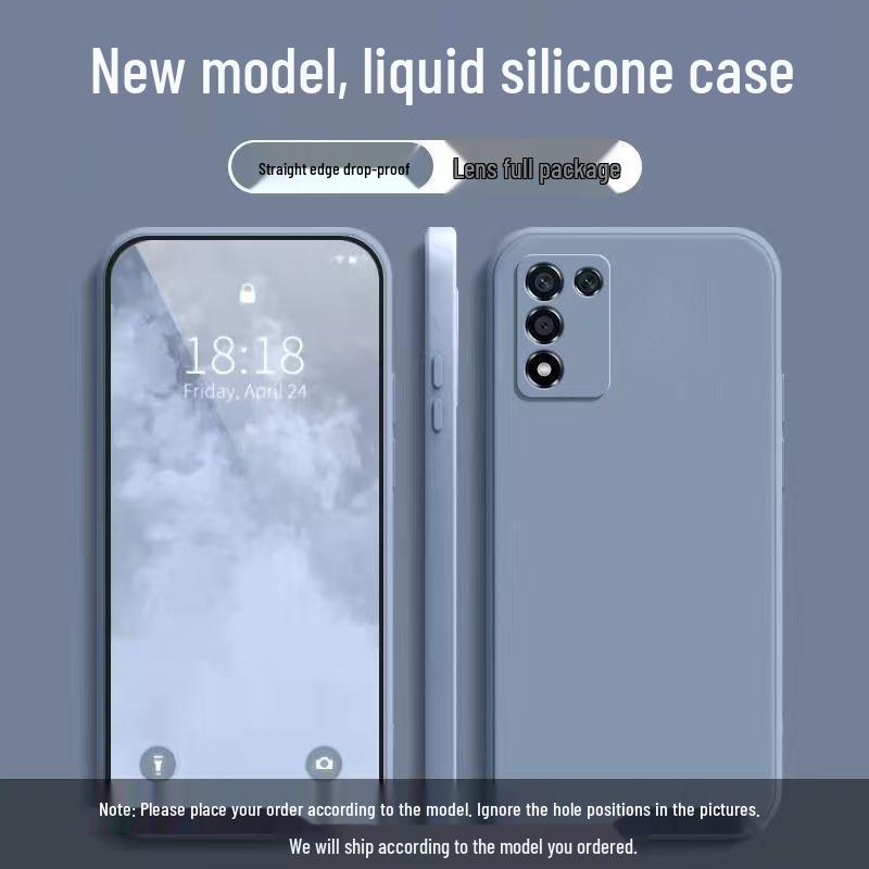 Realme 9 SE Простой однотонный кубик Рубика Жидкостный чехол с полным покрытием, противоударный, мягкий - Новая модель